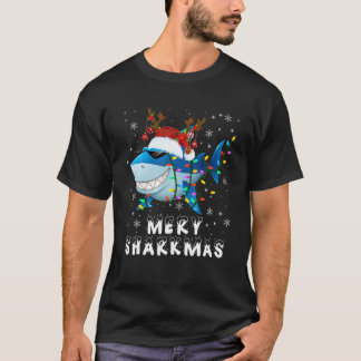 Merry Sharkmas Xmas Lights Santa Reindeer Shark Su T-Shirt