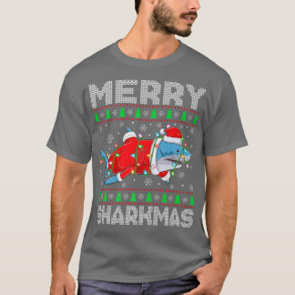 Merry Sharkmas Xmas Lights Ugly Santa Shark Christ T-Shirt