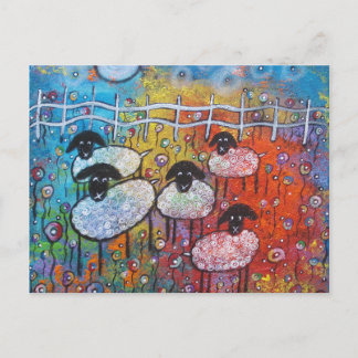 Merry Sheep in the Flowers Post Card