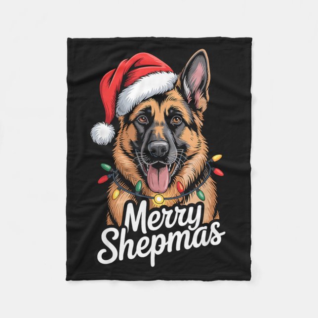 Merry Shepmas German Shepherd Christmas Lights Hum Fleece Blanket (Front)
