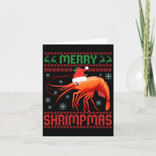 Merry Shrimpmas Funny Shrimp Ugly Christmas Sweate Card (Front)