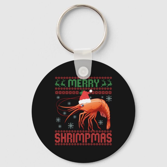 Merry Shrimpmas Funny Shrimp Ugly Christmas Sweate Keychain (Front)