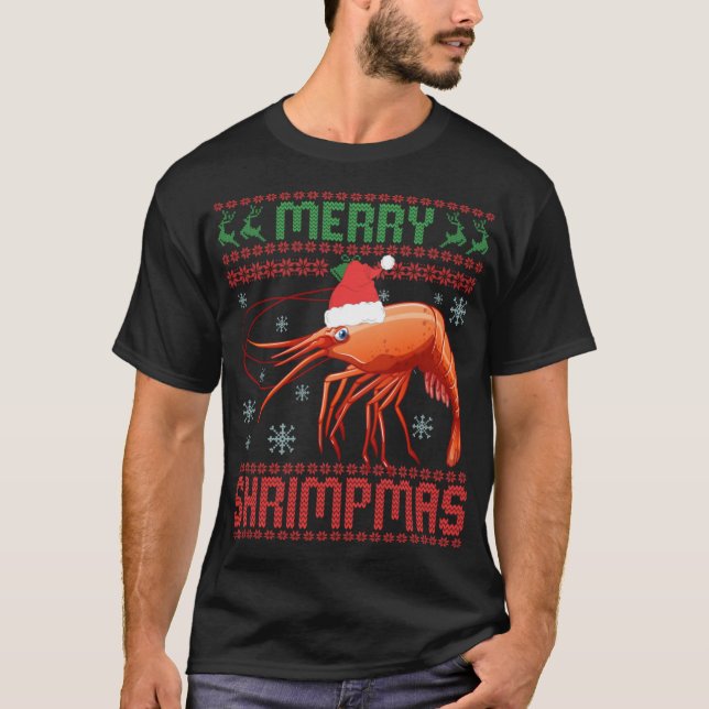 Merry Shrimpmas Funny Shrimp Ugly Christmas Sweate T-Shirt (Front)