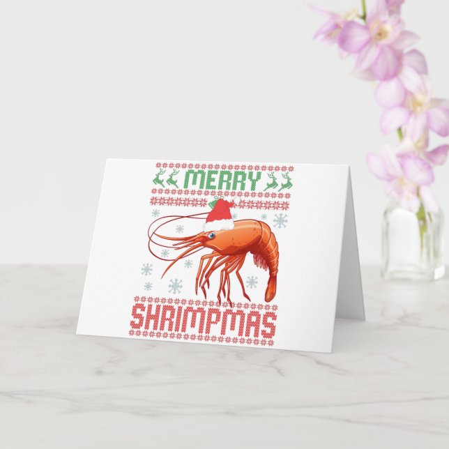 Merry Shrimpmas Funny Ugly Christmas Sweater Gift Card (Orchid)