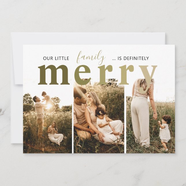 Merry Simple 3 Photo Holiday Card (Front)
