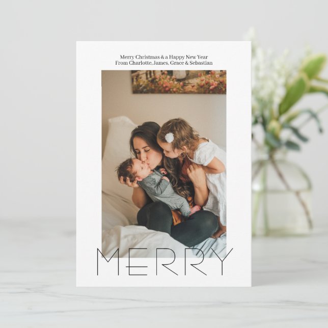Merry Simple Elegant Personalized Christmas Holiday Card (Standing Front)