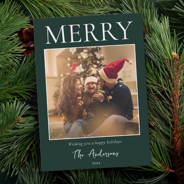 Merry Simple Modern Minimal Photo Holiday Card (Creator Uploaded)