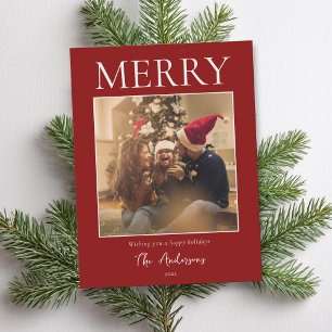 Merry Simple Modern Minimal Photo Holiday Postcard