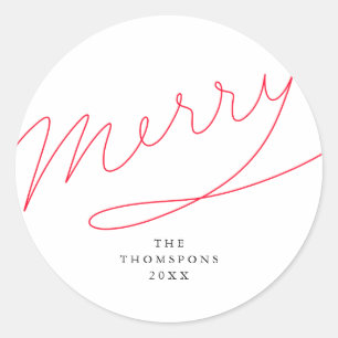 Merry Simple Red Hand Lettered Script Christmas Classic Round Sticker