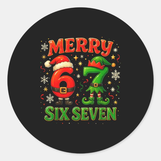 Merry Six Seven Funny Meme 67 Christmas Couple Des Classic Round Sticker (Front)