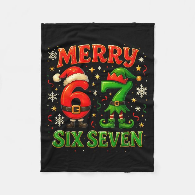 Merry Six Seven Funny Meme 67 Christmas Couple Des Fleece Blanket (Front)