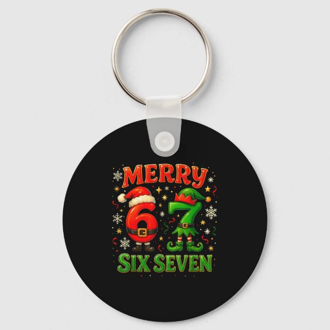 Merry Six Seven Funny Meme 67 Christmas Couple Des Keychain (Front)