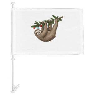 Merry Sloth on Christmas Tree Branch with Ornament Car Flag