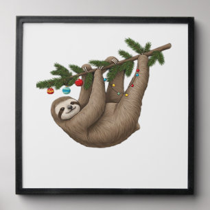Merry Sloth on Christmas Tree Branch with Ornament Peel And Stick Photo Tile