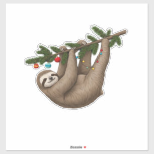 Merry Sloth on Christmas Tree Branch with Ornament Sticker