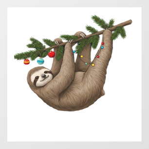 Merry Sloth on Christmas Tree Branch with Ornament Wall Decal