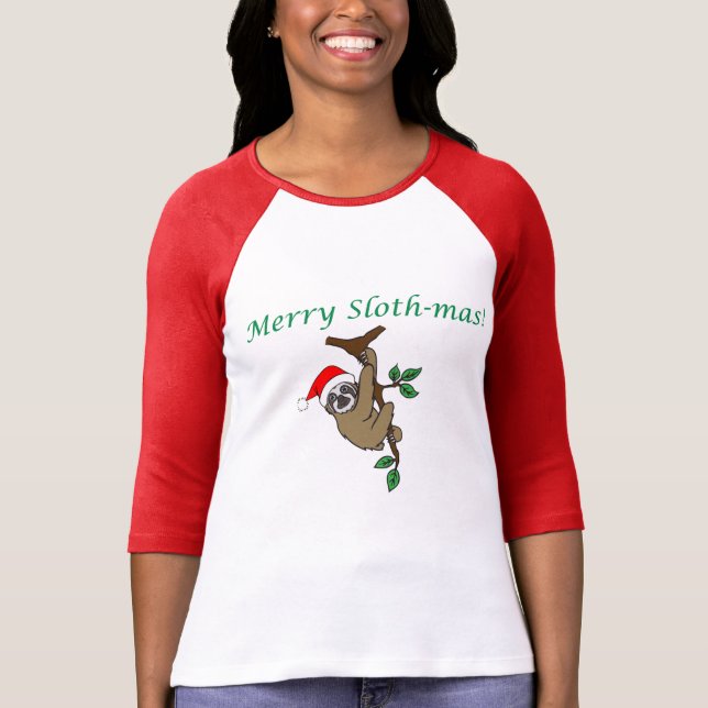 Merry Slothmas 3/4 sleeve raglan tee (Front)