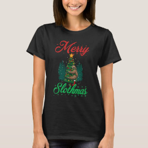 Merry Slothmas  Christmas Lights And Santa Hat Paj T-Shirt