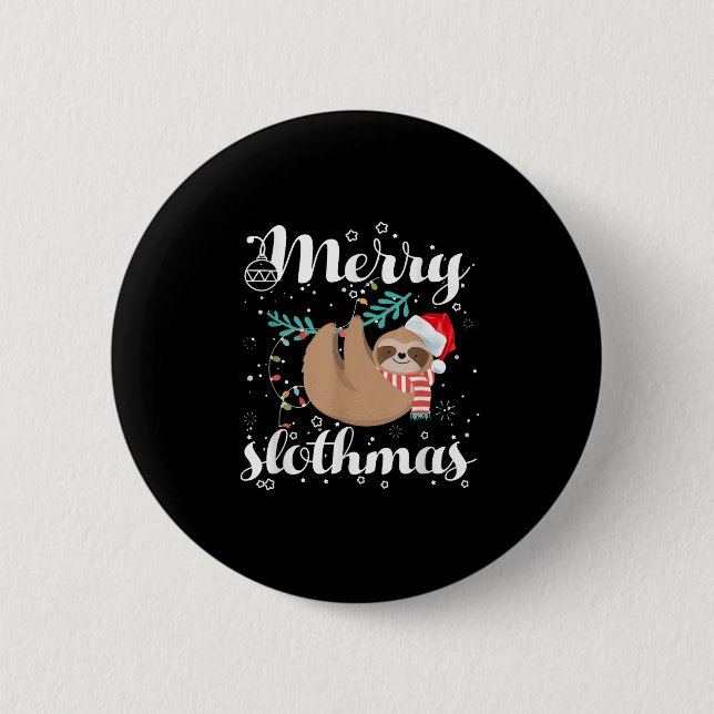 Merry Slothmas Christmas Pajama For Sloth Lovers  Button (Front)