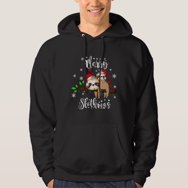 Merry Slothmas Christmas Pajama Sloth Hoodie (Front)