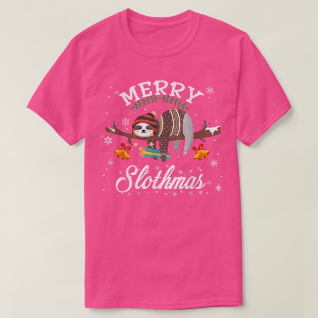 Merry Slothmas Christmas Sloth Pajama Santa Hat Xm T-Shirt (Design Front)