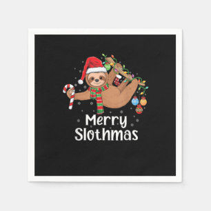 Merry Slothmas Christmas sloth pajamas Santa hat X Napkins