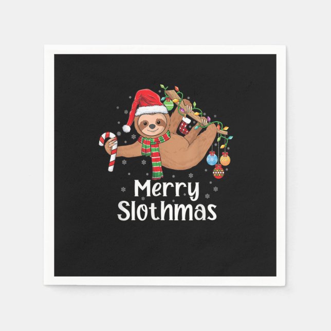 Merry Slothmas Christmas sloth pajamas Santa hat X Napkins (Front)