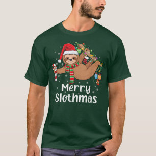 Merry Slothmas Christmas sloth pajamas Santa hat X T-Shirt