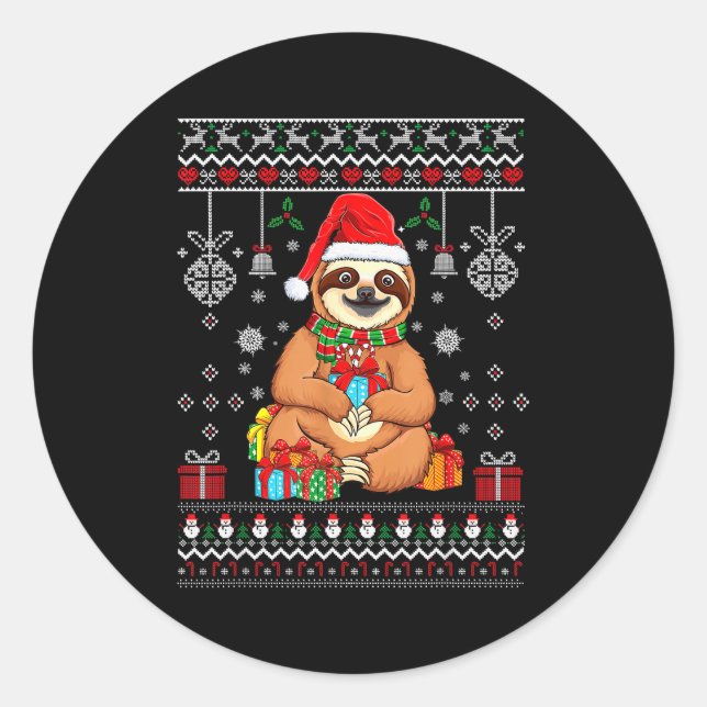 Merry Slothmas Cute Christmas Sloth Santa Hat Xmas Classic Round Sticker (Front)