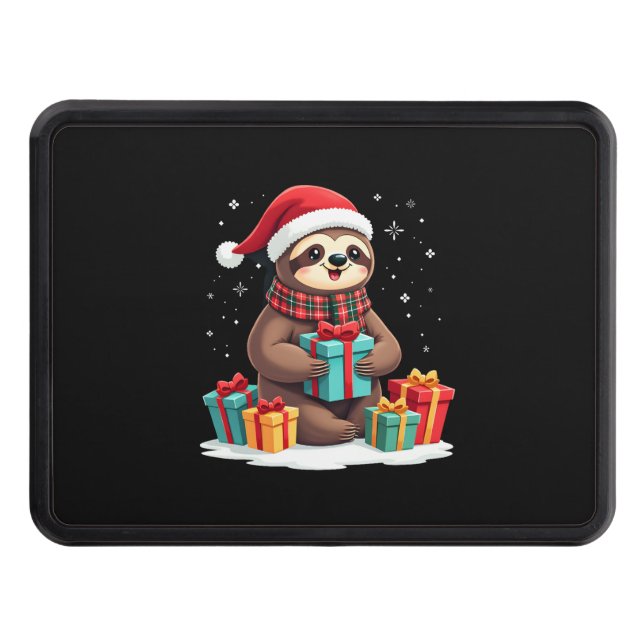 Merry Slothmas cute Christmas sloth Santa hat Xmas Hitch Cover (Front)