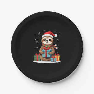 Merry Slothmas cute Christmas sloth Santa hat Xmas Paper Plates