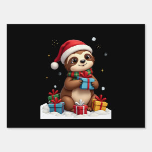 Merry Slothmas cute Christmas sloth Santa hat Xmas Sign