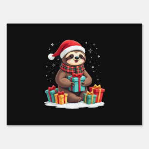 Merry Slothmas cute Christmas sloth Santa hat Xmas Sign