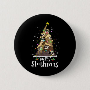 Merry Slothmas Cute Xmas Sloth Santa Hat Christmas Button