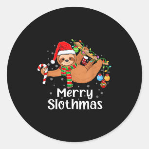 Merry Slothmas Cute Xmas Sloth Santa Hat Christmas Classic Round Sticker