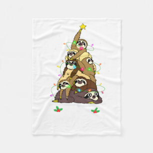 Merry Slothmas Cute Xmas Sloth Santa Hat Christmas Fleece Blanket