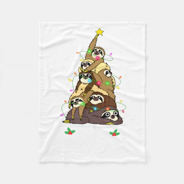 Merry Slothmas Cute Xmas Sloth Santa Hat Christmas Fleece Blanket (Front)