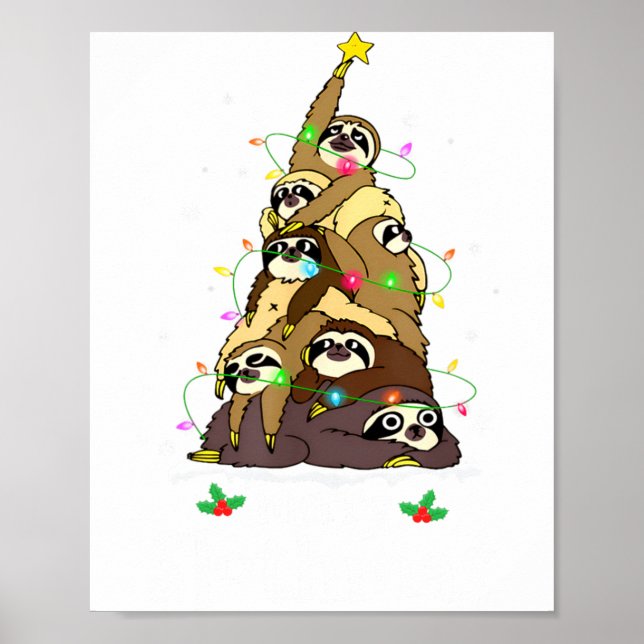 Merry Slothmas Cute Xmas Sloth Santa Hat Christmas Poster (Front)