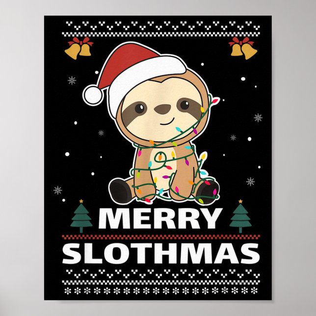 Merry Slothmas Funny Sloth Christmas Pun  Poster (Front)