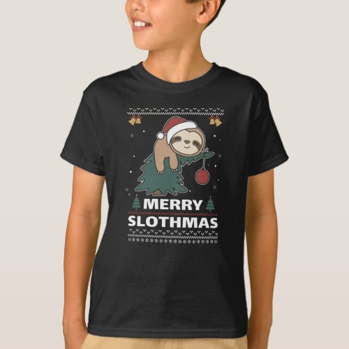 Merry Slothmas Funny Sloth Christmas Pun T_Shirt