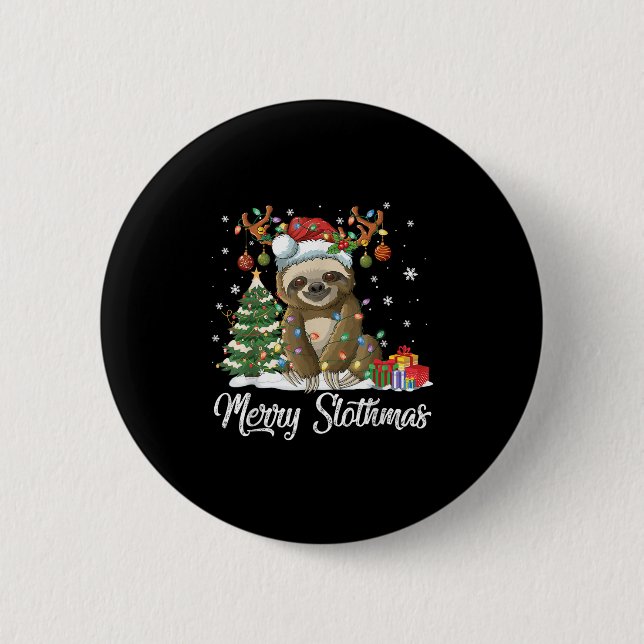Merry Slothmas Funny Sloth Christmas Tree Lights X Button (Front)