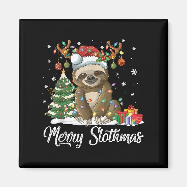 Merry Slothmas Funny Sloth Christmas Tree Lights X Magnet (Front)