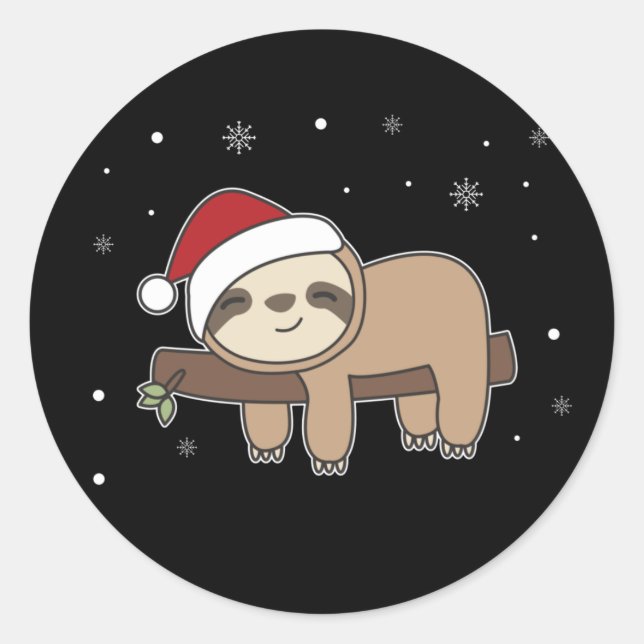 Merry Slothmas Funny Sloth For Christmas Classic R Round Sticker (Front)