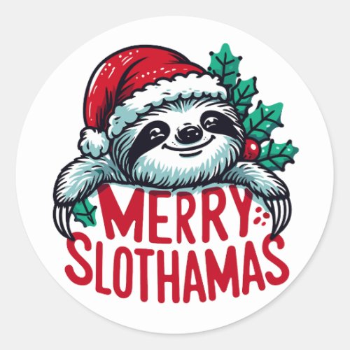 Merry Slothmas Funny Sloth Lovers Merry Christmas  Classic Round Sticker