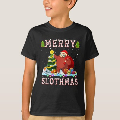Merry Slothmas Funny Tree Santa Sloth Animal Lover T_Shirt