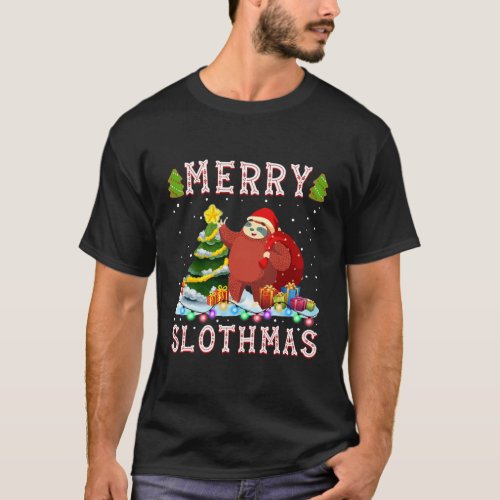 Merry Slothmas Funny Tree Santa Sloth Animal T_Shirt