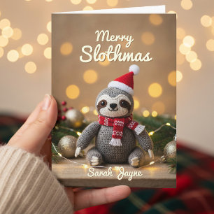 Merry Slothmas Knitted Sloth Christmas Card
