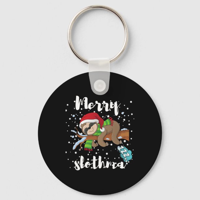 Merry Slothmas  Lazy Sloth Lover Xmas Christmas Fa Keychain (Front)
