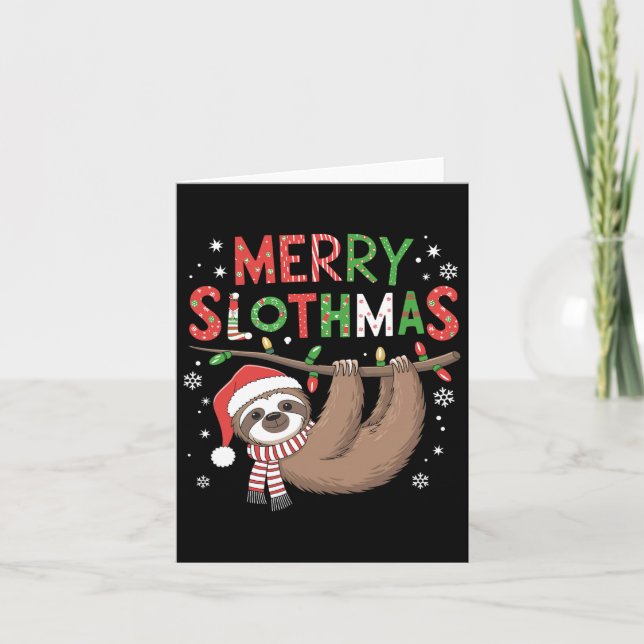 Merry Slothmas Santa Hat Pajamas Sloth Lover Girls Card (Front)
