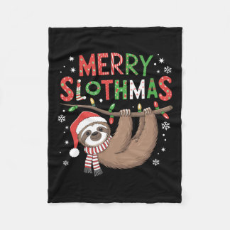 Merry Slothmas Santa Hat Pajamas Sloth Lover Girls Fleece Blanket